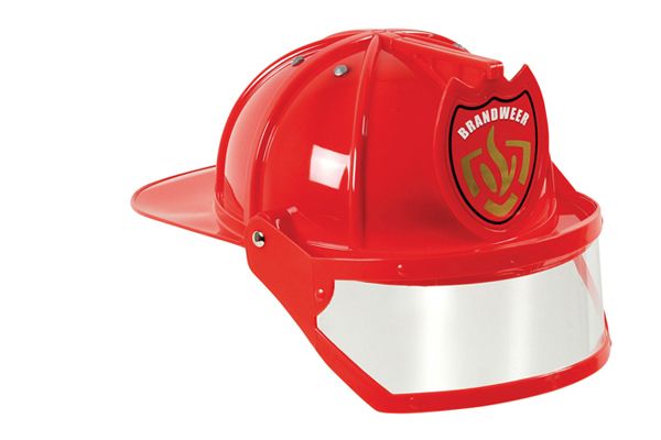 Rode brandweerhelm met vizier.